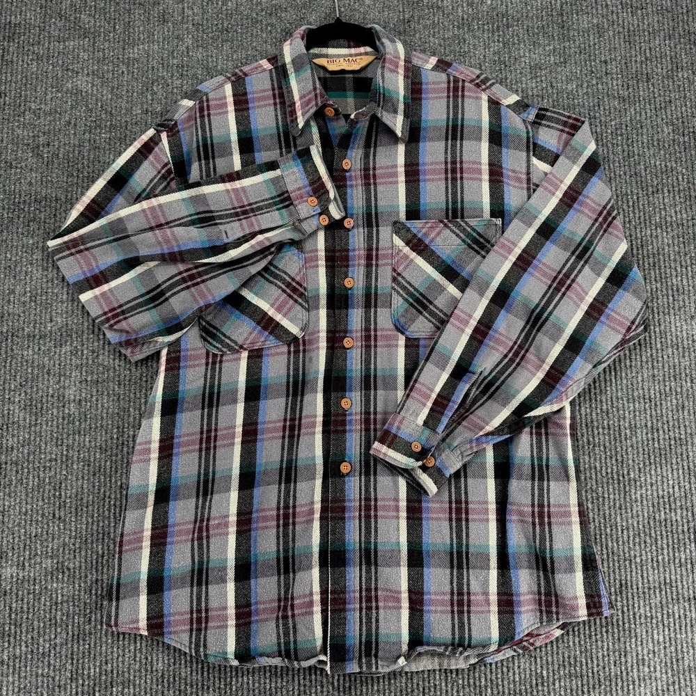 Vintage 80s Big Mac flannel shirt XL Tall Made in USA gray plaid workwear - Picture 3 of 8